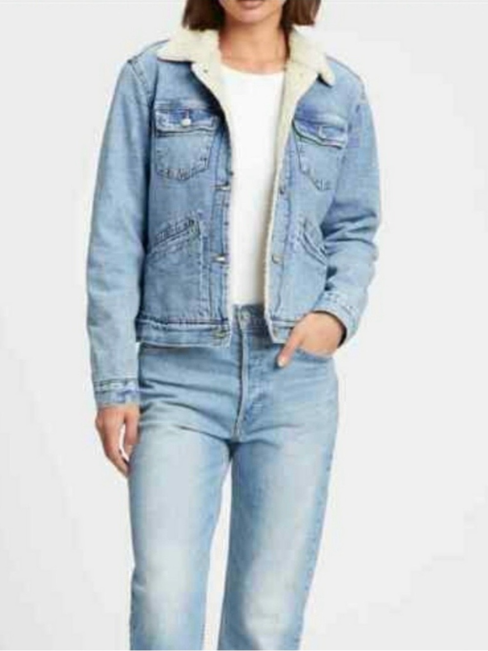 GAP Icon Light Blue Sherpa-Trim Denim Jacket, size 2XL plus outdoor casual